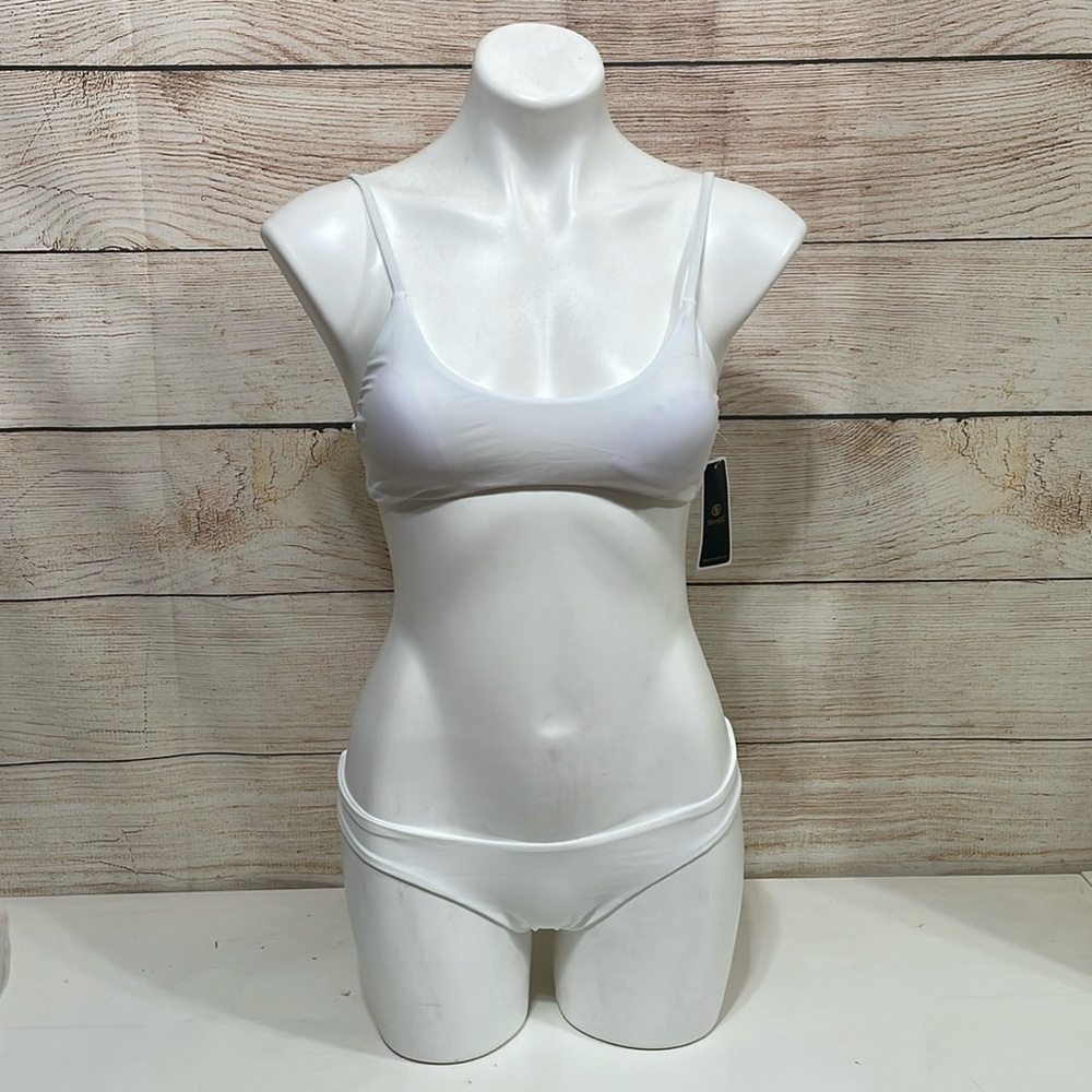 NWT SherryDC Women Solid Scoop Neck Push up Padded White M Brazilian Bikini